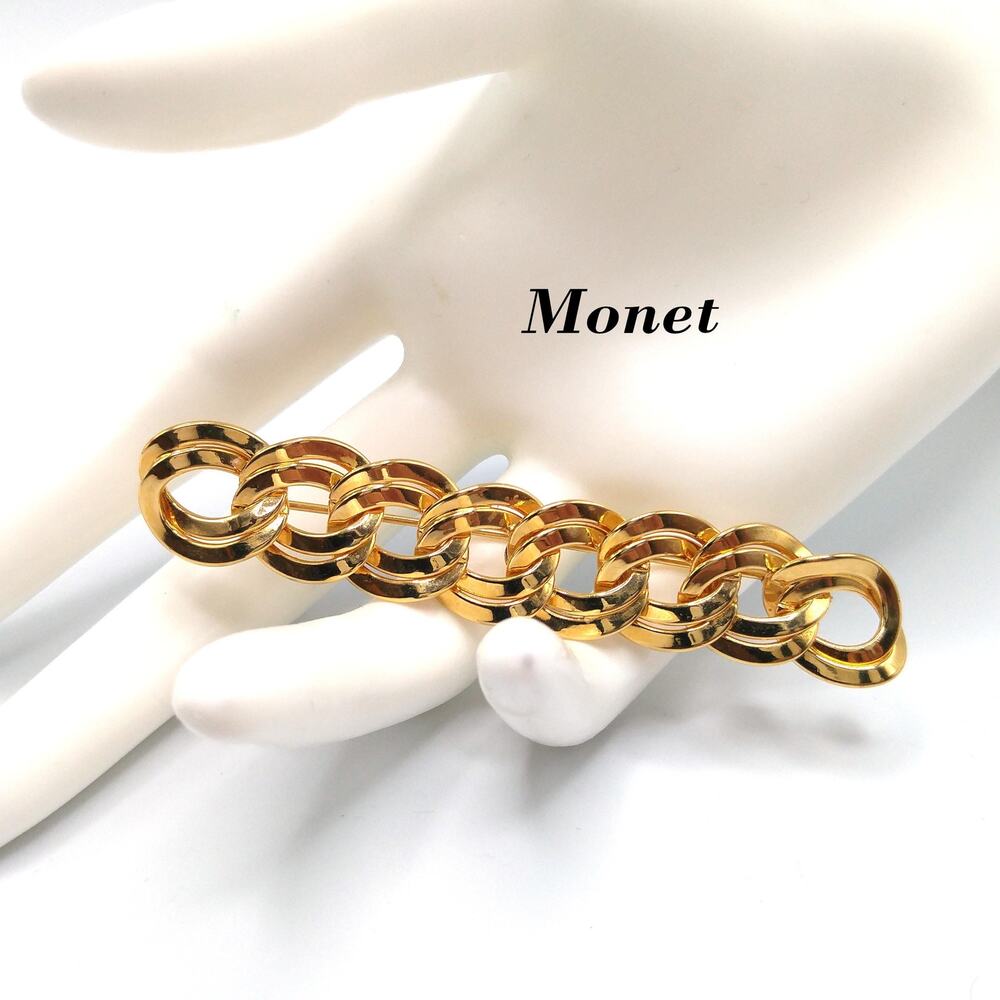 Vintage Monet Vintage Double Curb Chain Brooch, Gold Plated, 1980s
